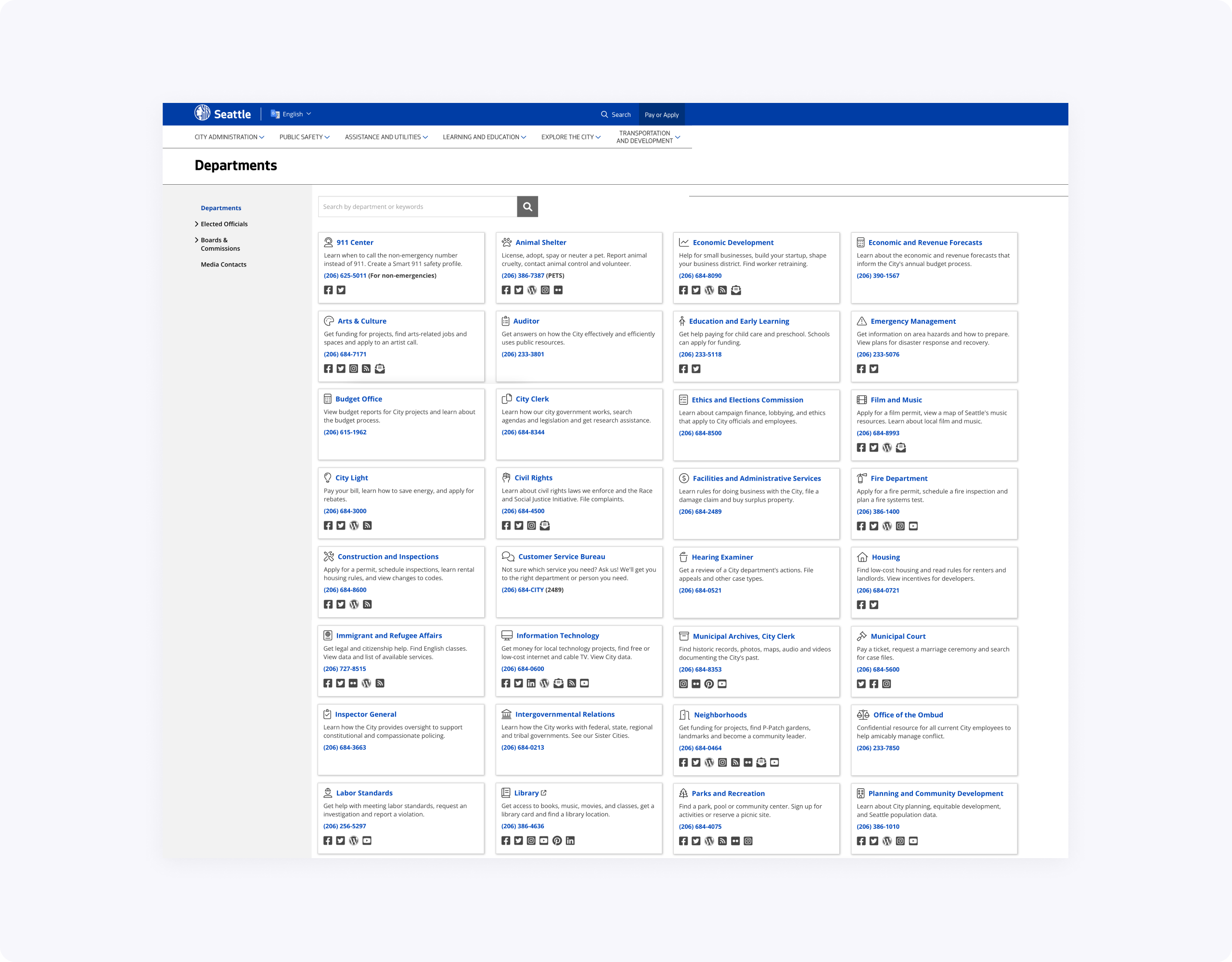 list of departamental websites